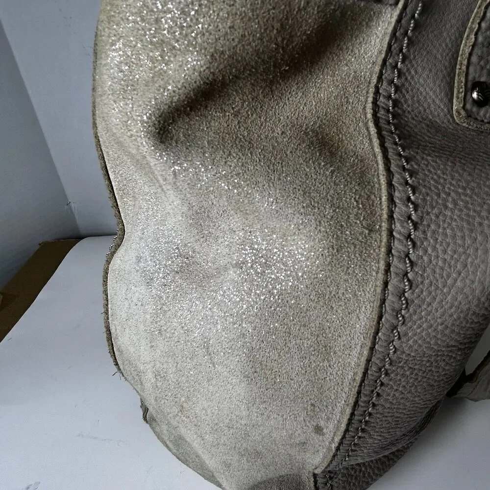 The Sak Women's Beige Shimmer Pebble Leather Hobo Tote Shoulder Bag